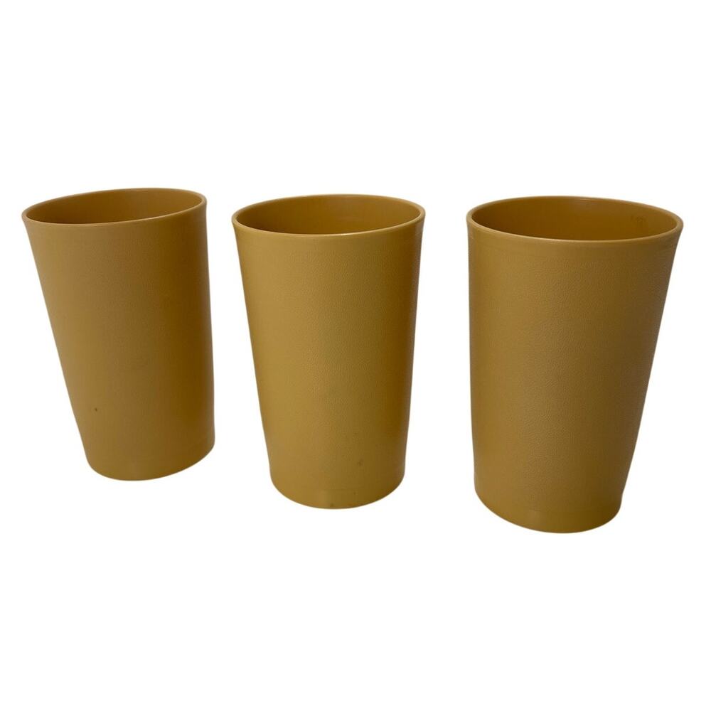 Set Of 3 Vintage Tupperware 873 Harvest Gold 12 Oz Plastic Beverage Cups‎